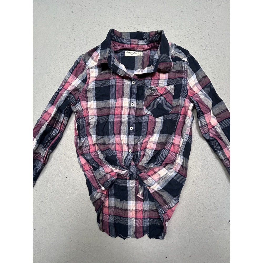 Abercrombie Kids Shirt Cotton Blend Plaid Pink Navy 13/14 Girls